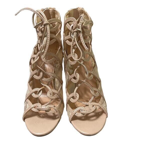 LC Lauren Conrad Peep Toe Sheer Lace Stiletto Heel Nude Size 7 - Picture 2 of 4